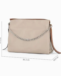 DIVAS - Borsa sacca taupe in VERA PELLE con tracolla nastro - MADE IN ITALY