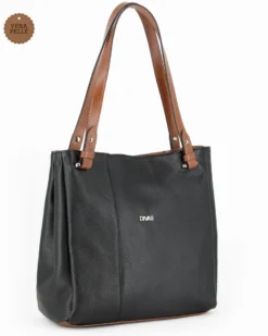 DIVAS - Borsa shopping nera tre scomparti VERA PELLE - MADE IN ITALY