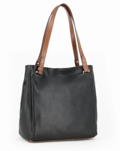 DIVAS - Borsa shopping nera tre scomparti VERA PELLE - MADE IN ITALY