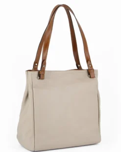 DIVAS - Borsa shopping taupe tre scomparti VERA PELLE - MADE IN ITALY