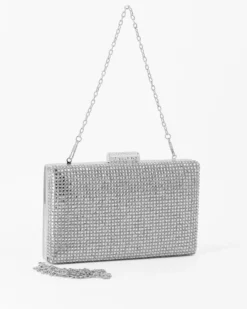 DIVAS - Clutch argento con parte frontale in strass, tracolla removibile
