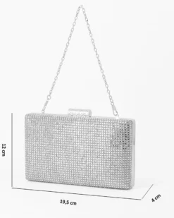 DIVAS - Clutch argento con parte frontale in strass, tracolla removibile