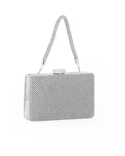 DIVAS - Clutch argento con strass e manico in strass removinile