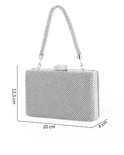 DIVAS - Clutch argento con strass e manico in strass removinile