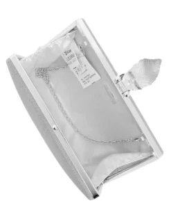 DIVAS - Clutch argento in lurex con dettaglio clip a foglia, tracolla remoovibile