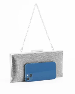 DIVAS - Clutch argento in strass , tracolla removibile
