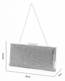 DIVAS - Clutch argento in strass , tracolla removibile