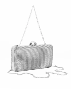DIVAS - Clutch argento ricoperta di strass argento con chiusura metallica