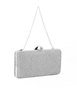 DIVAS - Clutch argento ricoperta di strass argento con chiusura metallica