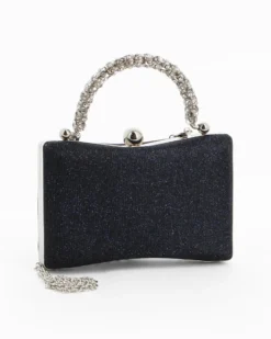DIVAS - Clutch blu in lurex con manico gioiello