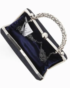 DIVAS - Clutch blu in lurex con manico gioiello