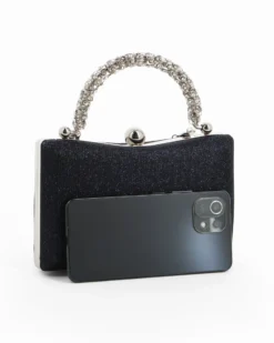 DIVAS - Clutch blu in lurex con manico gioiello