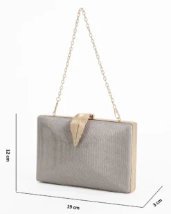 DIVAS - Clutch champagne in lurex con dettaglio clip a foglia, tracolla remoovibile
