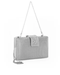 DIVAS - Clutch glitterata argento con chiusura gioiello