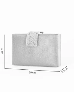 DIVAS - Clutch glitterata argento con chiusura gioiello