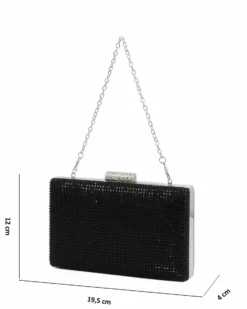 DIVAS - Clutch nera con parte frontale in strass, tracolla removibile