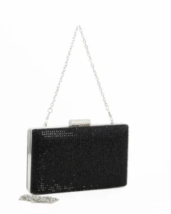 DIVAS - Clutch nera con parte frontale in strass, tracolla removibile