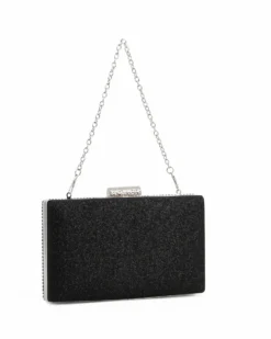 DIVAS - Clutch nera con parte frontale in strass, tracolla removibile