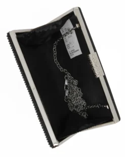DIVAS - Clutch nera con parte frontale in strass, tracolla removibile