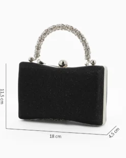 DIVAS - Clutch nera in lurex con manico gioiello