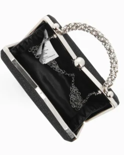 DIVAS - Clutch nera in lurex con manico gioiello