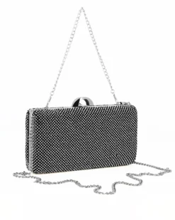 DIVAS - Clutch nera ricoperta di strass argento e con chiusura metallica