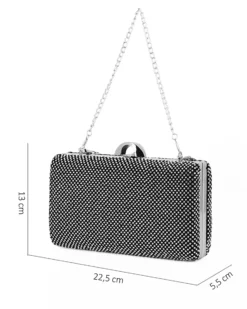DIVAS - Clutch nera ricoperta di strass argento e con chiusura metallica