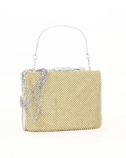 DIVAS - Clutch oro con strass e manico in metallo