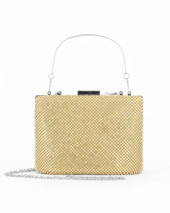 DIVAS - Clutch oro con strass e manico in metallo