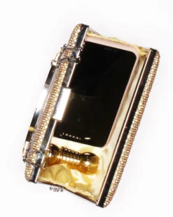 DIVAS - Clutch oro con strass e manico in metallo