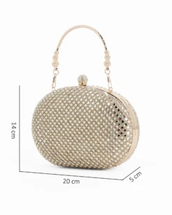 DIVAS - Clutch oro con strass  e pomello strass, tracolla e manico removibili