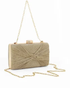 DIVAS - Clutch oro in lurex con fiocco e chiusura metallica
