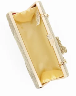 DIVAS - Clutch oro in lurex con fiocco e chiusura metallica