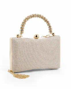 DIVAS - Clutch oro in lurex con manico gioiello