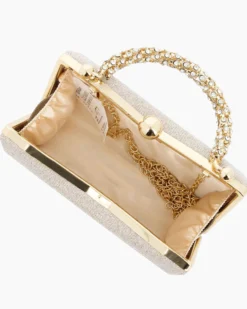 DIVAS - Clutch oro in lurex con manico gioiello
