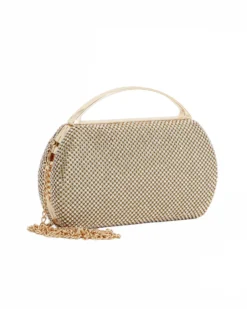 DIVAS - Clutch oro in strass, tracolla removibile