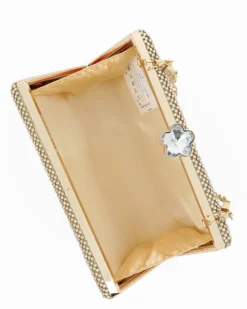 DIVAS - Clutch oro ricoperta di strass con chiusura fiore