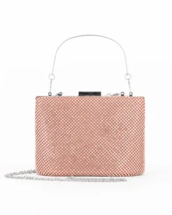 DIVAS - Clutch oro rosa con strass e manico in metallo