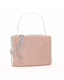 DIVAS - Clutch oro rosa con strass e manico in metallo