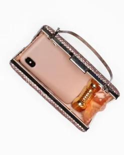 DIVAS - Clutch oro rosa con strass e manico in metallo