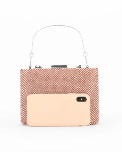 DIVAS - Clutch oro rosa con strass e manico in metallo