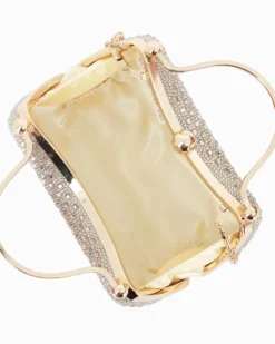 DIVAS - Clutch rigida oro in strass con due manici e pomello