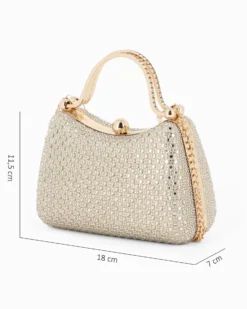 DIVAS - Clutch rigida oro in strass con due manici e pomello