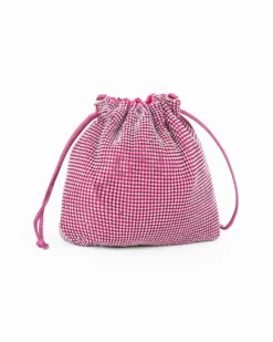 DIVAS - Minibag a sacchetto fuxia rivestita di strass con coulisse