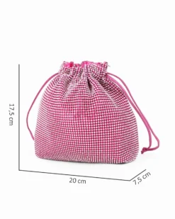 DIVAS - Minibag a sacchetto fuxia rivestita di strass con coulisse