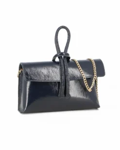 DIVAS - Minibag blu lucida in VERA PELLE - MADE IN ITALY
