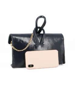 DIVAS - Minibag blu lucida in VERA PELLE - MADE IN ITALY