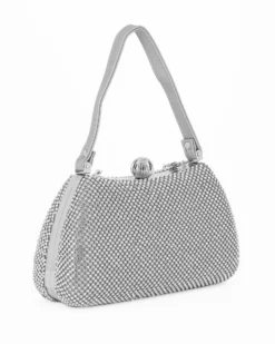 DIVAS - Pochette argento tutta strass con un manico