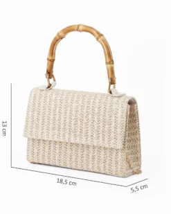 DIVAS - Pochette bianca con trama ad intreccio e manico in bamboo, tracolla removibile