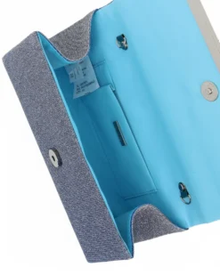 DIVAS - Pochette blu glitterata con filo di strass sulla patta, tracolla removibile